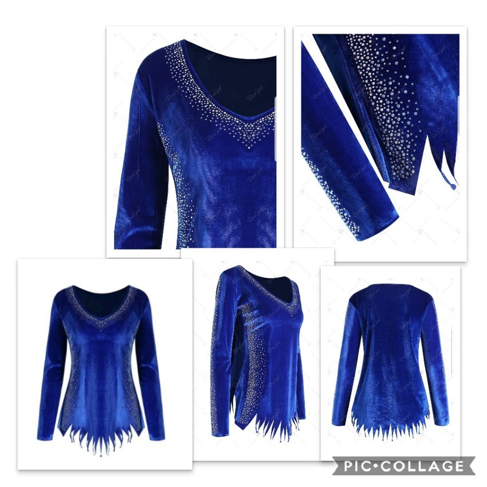 Rhinestone velvet fringed plus size top